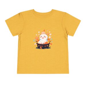 Yellow toddler short sleeve tee with a cute happy bonfire design