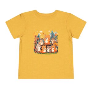 Yellow toddler short sleeve tee with a cute autumn forest illustration