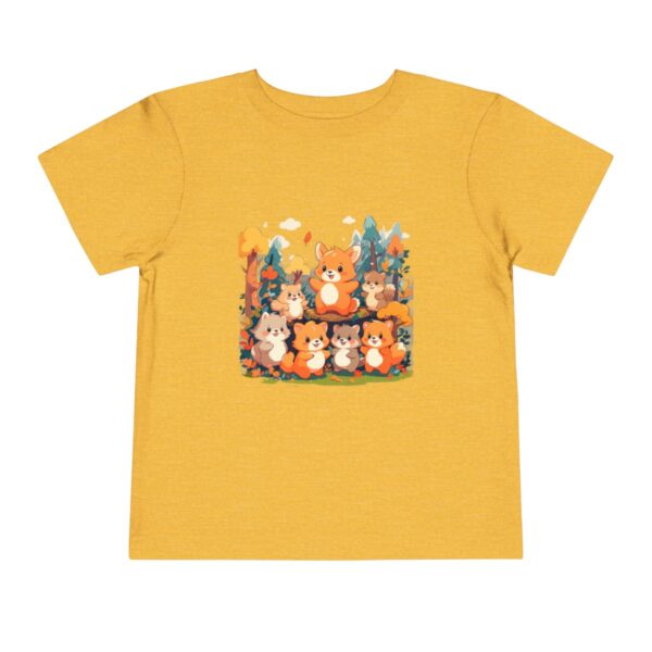 Yellow toddler short sleeve tee with a cute autumn forest illustration