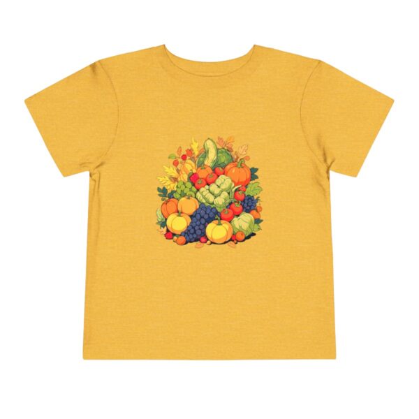 Yellow toddler short sleeve tee with a cute harvest scene illustration