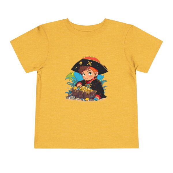 Toddler short sleeve tee with a pirate boy design on a yellow background