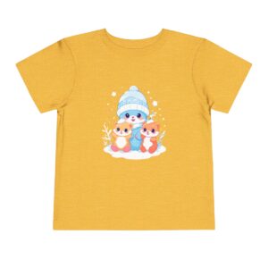 Yellow toddler short sleeve tee with a cute winter baby animals illustration