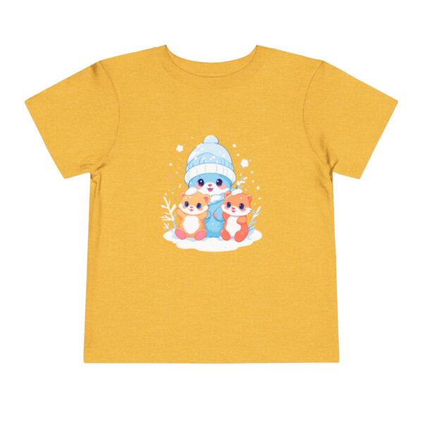 Yellow toddler short sleeve tee with a cute winter baby animals illustration