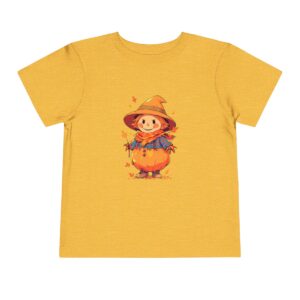 Yellow toddler short sleeve tee with a cute scarecrow illustration