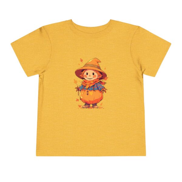 Yellow toddler short sleeve tee with a cute scarecrow illustration