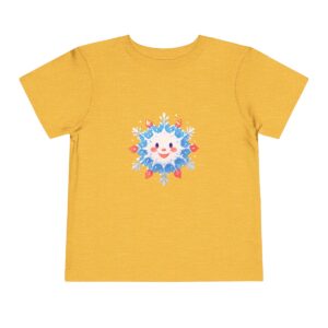 Yellow toddler short sleeve tee with a cute snowflake illustration