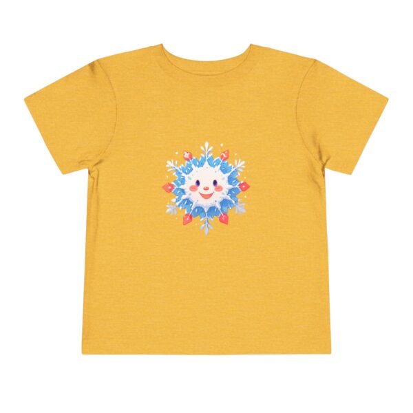 Yellow toddler short sleeve tee with a cute snowflake illustration