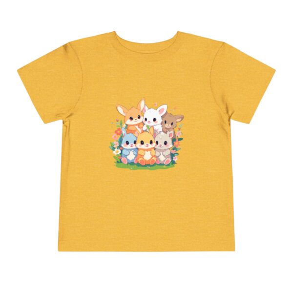 Yellow toddler short sleeve tee with a cute baby animals illustration