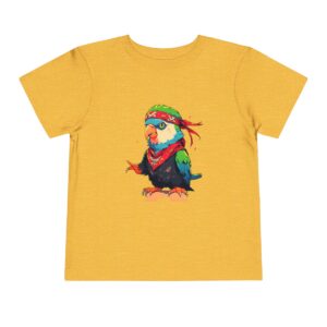 Toddler short sleeve tee with a pirate parrot design on a yellow background