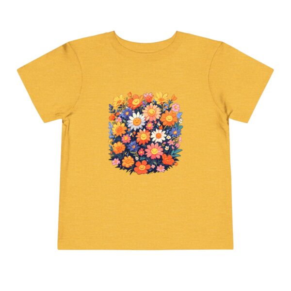 Yellow toddler short sleeve tee with a cute spring flowers illustration