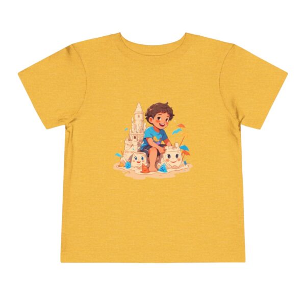 Yellow toddler short sleeve tee with a cute beach scene illustration