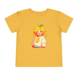 Yellow toddler short sleeve tee with a cute smiling mango character design