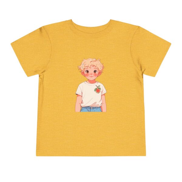 Yellow toddler short sleeve tee with a cute smiling fig character design