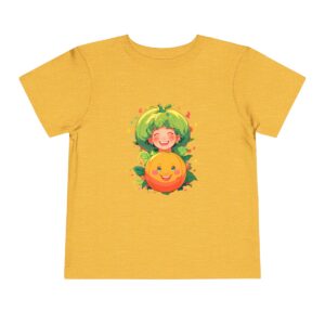 Yellow toddler short sleeve tee with a cute smiling melon character design