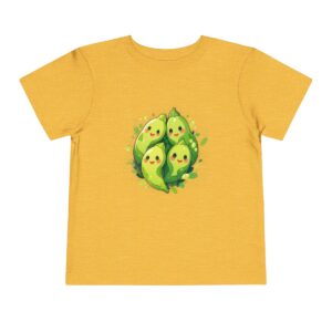 Yellow toddler short sleeve tee with cute smiling peas in a pod design