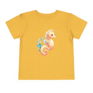 Yellow toddler short sleeve tee with a cute colorful seahorse character design