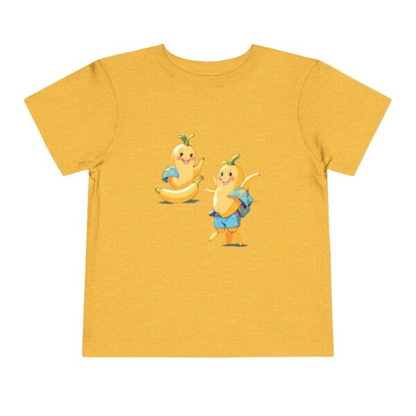 Yellow toddler T-shirt with two happy dancing bananas illustration