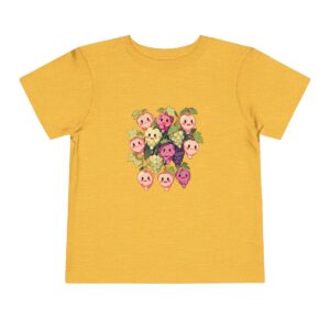 Yellow toddler T-shirt with happy grapes illustration