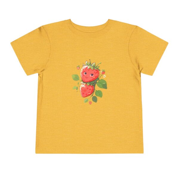 Yellow toddler T-shirt with happy strawberry illustration