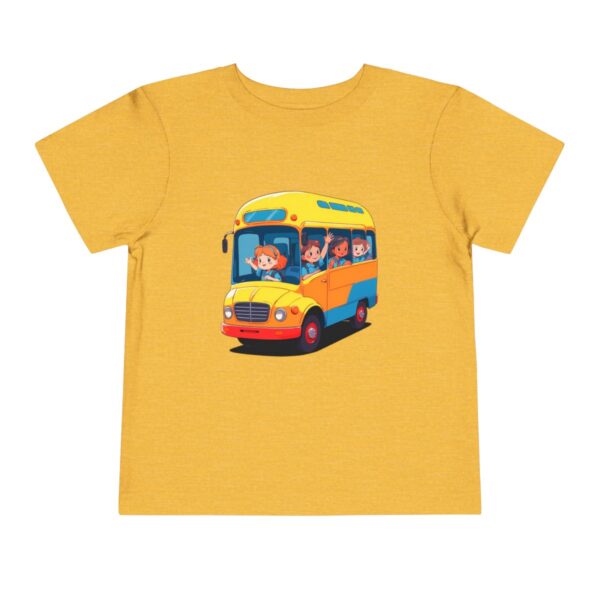 ellow Toddler T-shirt with a cartoon of children in a colorful bus