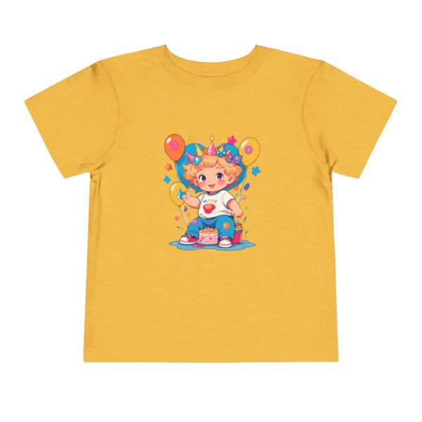 Yellow toddler short sleeve tee with a cute birthday character design