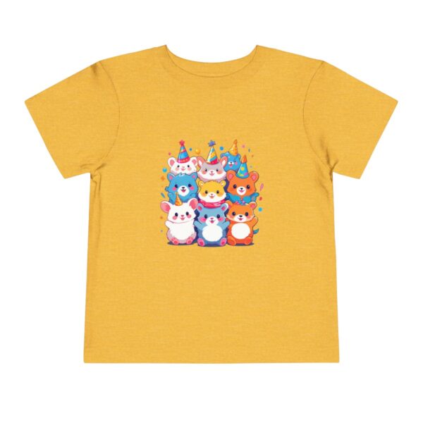 Yellow toddler short sleeve tee with a cute birthday animals design