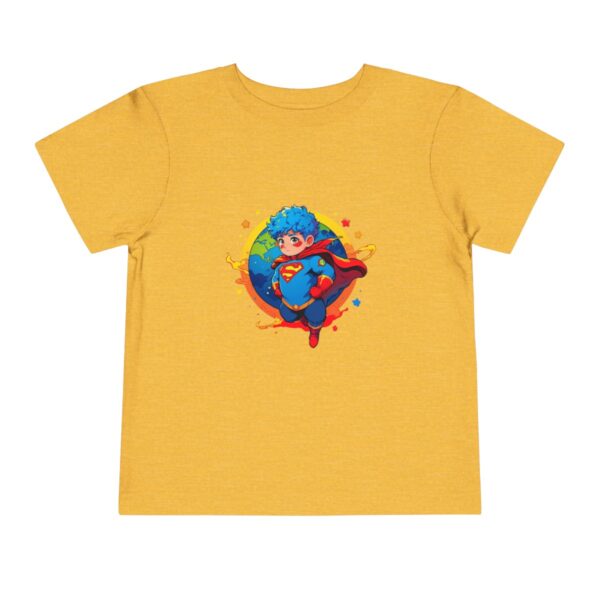 Yellow toddler short sleeve tee with a cute superhero character design