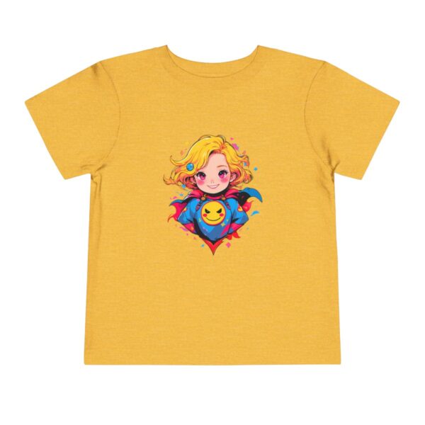 Yellow toddler short sleeve tee with a cute superhero girl character design