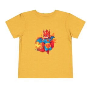 Yellow toddler short sleeve tee with a cute superhero dragon character design