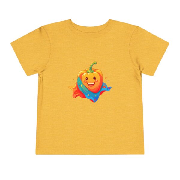 Yellow toddler short sleeve tee with a cute bell pepper character design