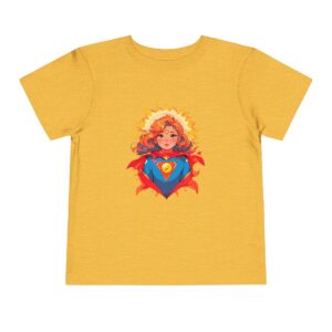 Yellow toddler short sleeve tee with cute superhero girl illustration