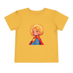 Yellow toddler short sleeve tee with cute superhero girl illustration