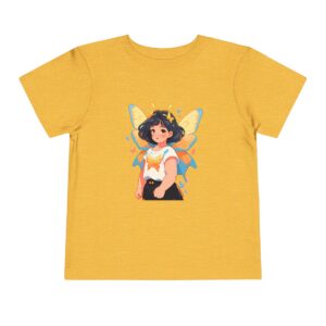 Yellow toddler short sleeve tee with cute superheroine girl illustration