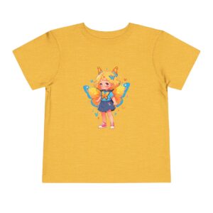 Yellow toddler short sleeve tee with cute superheroine girl illustration