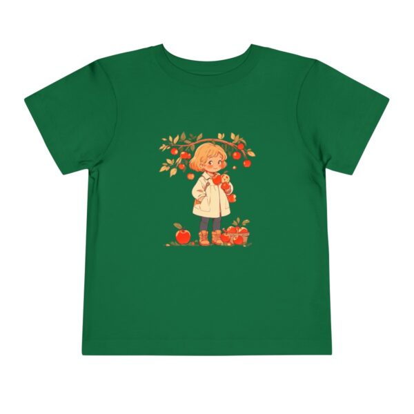 Green toddler short sleeve tee with a cute apple picking design