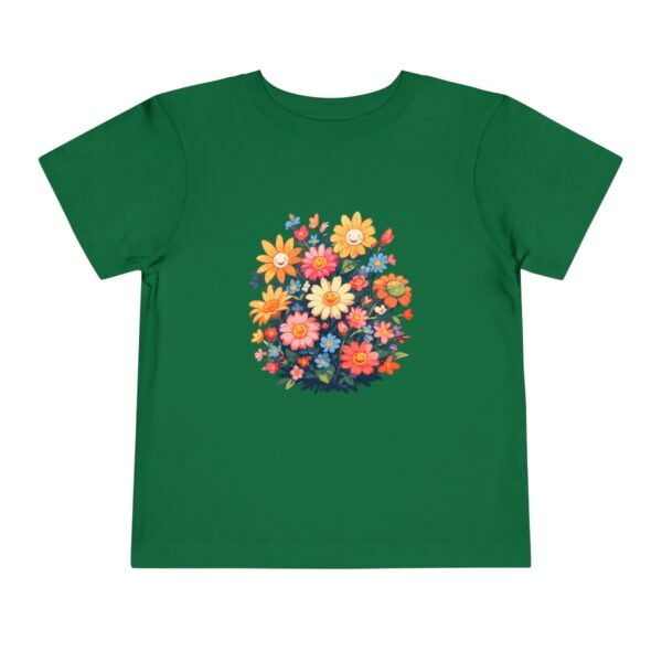 Green toddler short sleeve tee with a cute spring flowers illustration