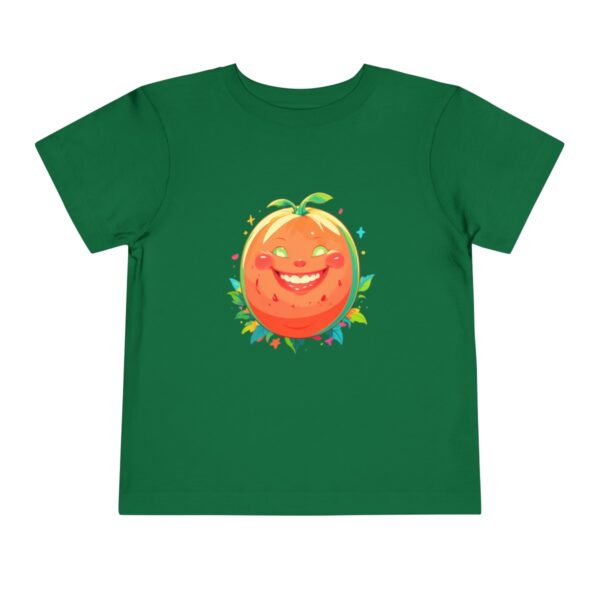 Green toddler short sleeve tee with a cute smiling melon character design