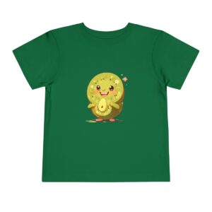 Green toddler short sleeve tee with a cute smiling kiwi slice character design