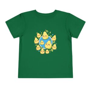 Green toddler T-shirt with multiple happy pear illustrations