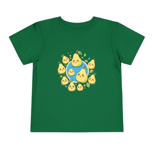 Green toddler T-shirt with multiple happy pear illustrations