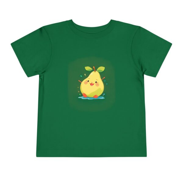 Green toddler T-shirt with happy pear illustration