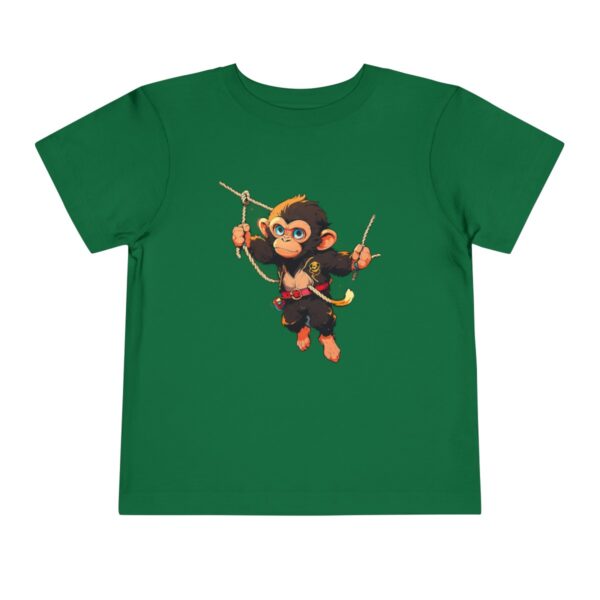 Toddler short sleeve tee with a pirate monkey design on a green background