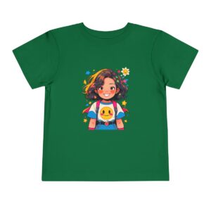 Green toddler short sleeve tee with a cute superhero girl character design