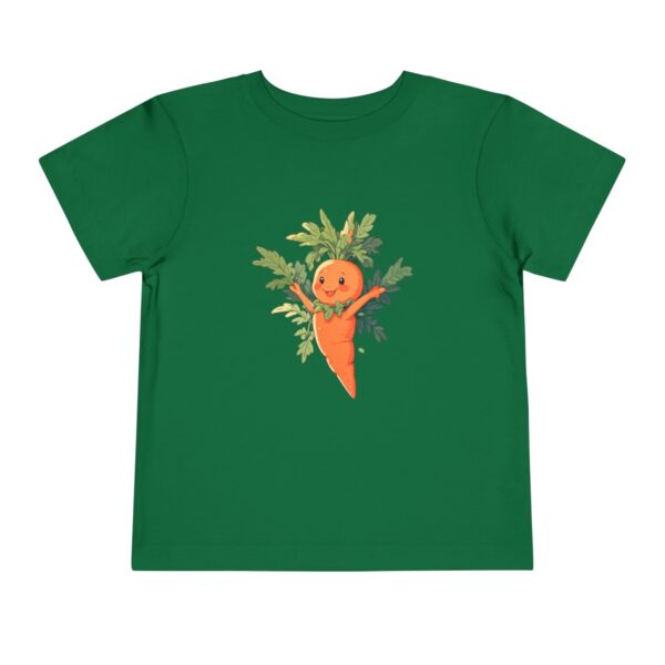 Green toddler short sleeve tee with a cute carrot character design