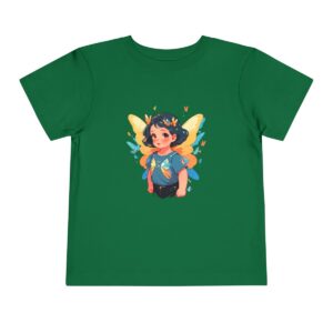 Green toddler short sleeve tee with cute superheroine girl illustration