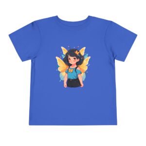 Blue toddler short sleeve tee with cute superheroine girl illustration