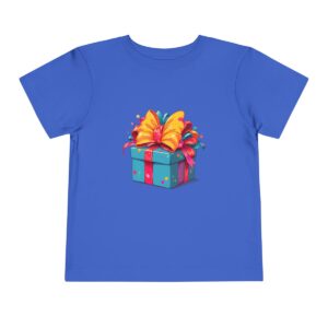 Blue toddler short sleeve tee with colorful gift box illustration