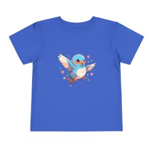 Blue toddler short sleeve tee with a cute baby bird illustration