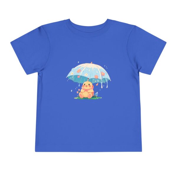 Blue toddler short sleeve tee with a cute bear under an umbrella illustration