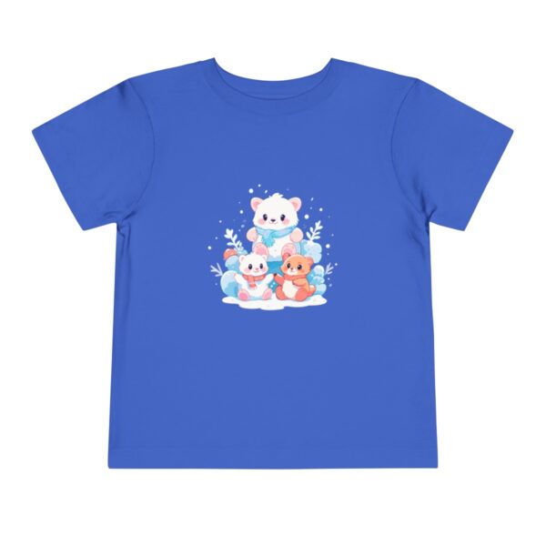 Blue toddler short sleeve tee with a cute winter baby animals illustration